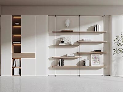 Modern White Bookshelf With Multiple Open Shelves Holding Books And Decorative Items 3d model