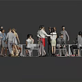 Group of People Interacting Around Tables in Modern Indoor Setting