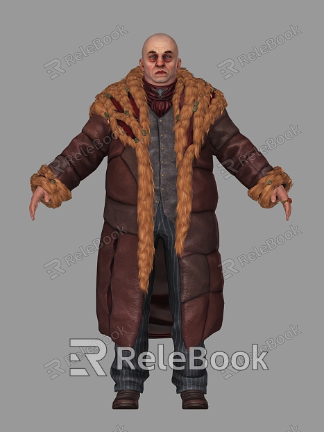 Realistic middle-aged man realistic man boss clothes coat bald bad guy gangster shoes model