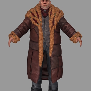 Realistic middle-aged man realistic man boss clothes coat bald bad guy gangster shoes 3d model