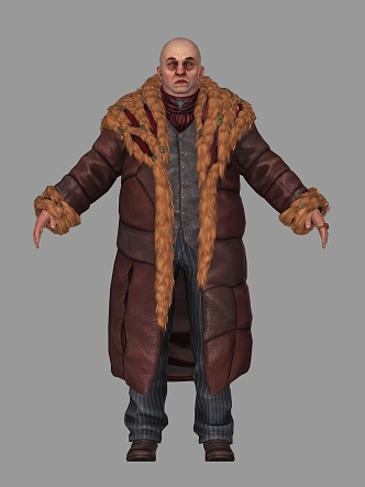 Realistic middle-aged man realistic man boss clothes coat bald bad guy gangster shoes 3d model