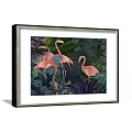 Flamingo Animal Painting With Tropical Green Leaves And Jungle Plants Background
