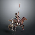 Armored Medieval Man On Horseback With Spear In Dynamic Action Pose