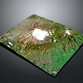 3D Terrain Model of Snow Capped Volcano with Lush Green Vegetation Landscape