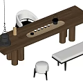 Modern Tea Table and Chair Combination 3d model