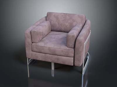 Modern Light Purple Upholstered Armchair With Padded Armrests And Metal Frame Legs 3d model