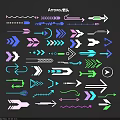 Colorful Arrow Design Decorative Lights With Various Shapes And Bright Colors On Black Background