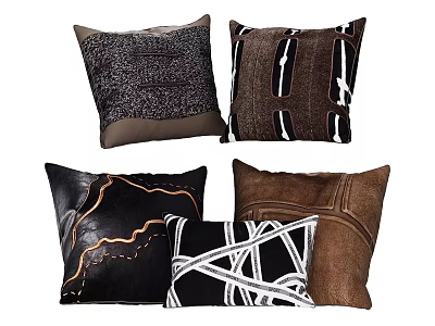 Stylish Decorative Pillows With Modern Patterns In Brown Black And White Colors 3d model