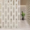 Modern Room Divider With Geometric Cutout Design In Light Color Corridor Interior