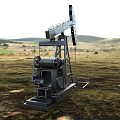 Industrial Oil Pump for Oil Extraction in Open Field With Mountainous Landscape and Blue Sky