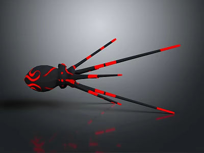 Black and Red Spider with Shiny Legs and Decorative Design 3D Render on Gray Background 3d model