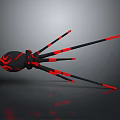 Black and Red Spider with Shiny Legs and Decorative Design 3D Render on Gray Background