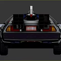 DeLorean DMC12 Car Rear View With Large Engine Silver Body And Red Taillights