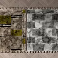 Square Area Rug With Green Brown Gray White Geometric Patchwork And Fringed Edges 3d model