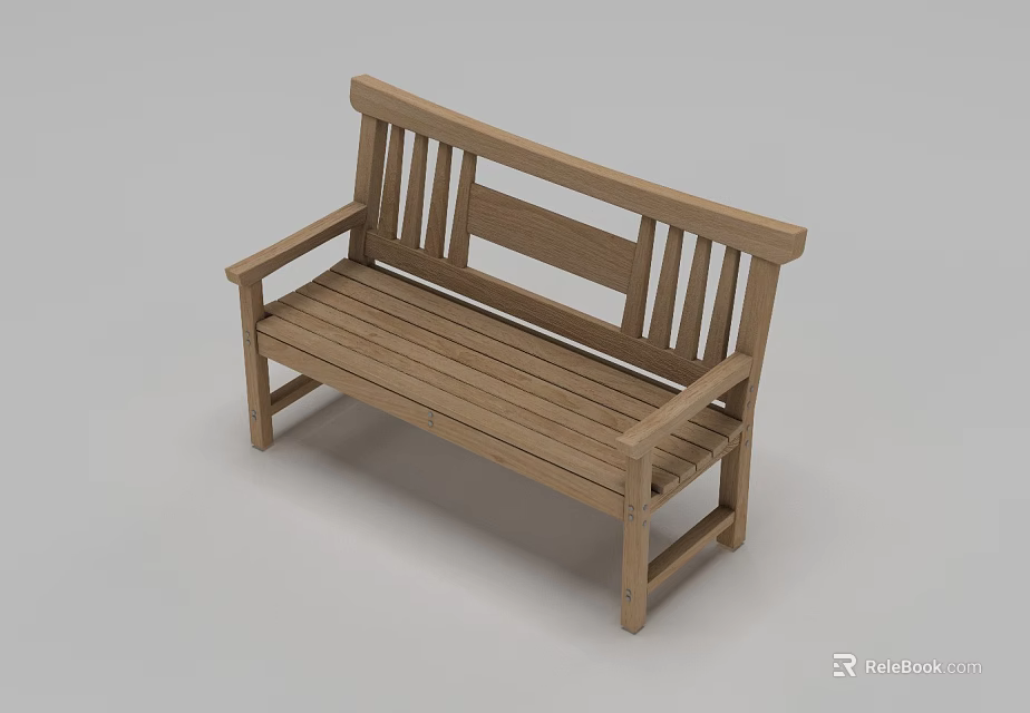 Outdoor Wooden Bench with Backrest Armrests and Simple Design for Garden Patio 3d model 