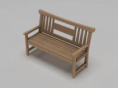 Outdoor Wooden Bench with Backrest Armrests and Simple Design for Garden Patio 3d model