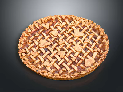 Delicious Homemade Apple Pie with Lattice Crust and Heart Shaped Decorations 3d model