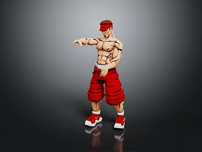 Muscular Male Character With Red Cap Red Shorts Red Sneakers Standing In Dynamic Stance 3d model