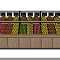 Wooden Multi Tier Fruit Display Shelves In Supermarket With Fresh Fruits
