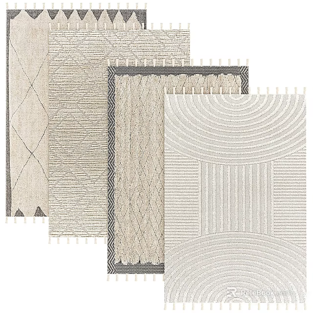 Square Area Rugs In Neutral Tones With Textured Patterns 3d model