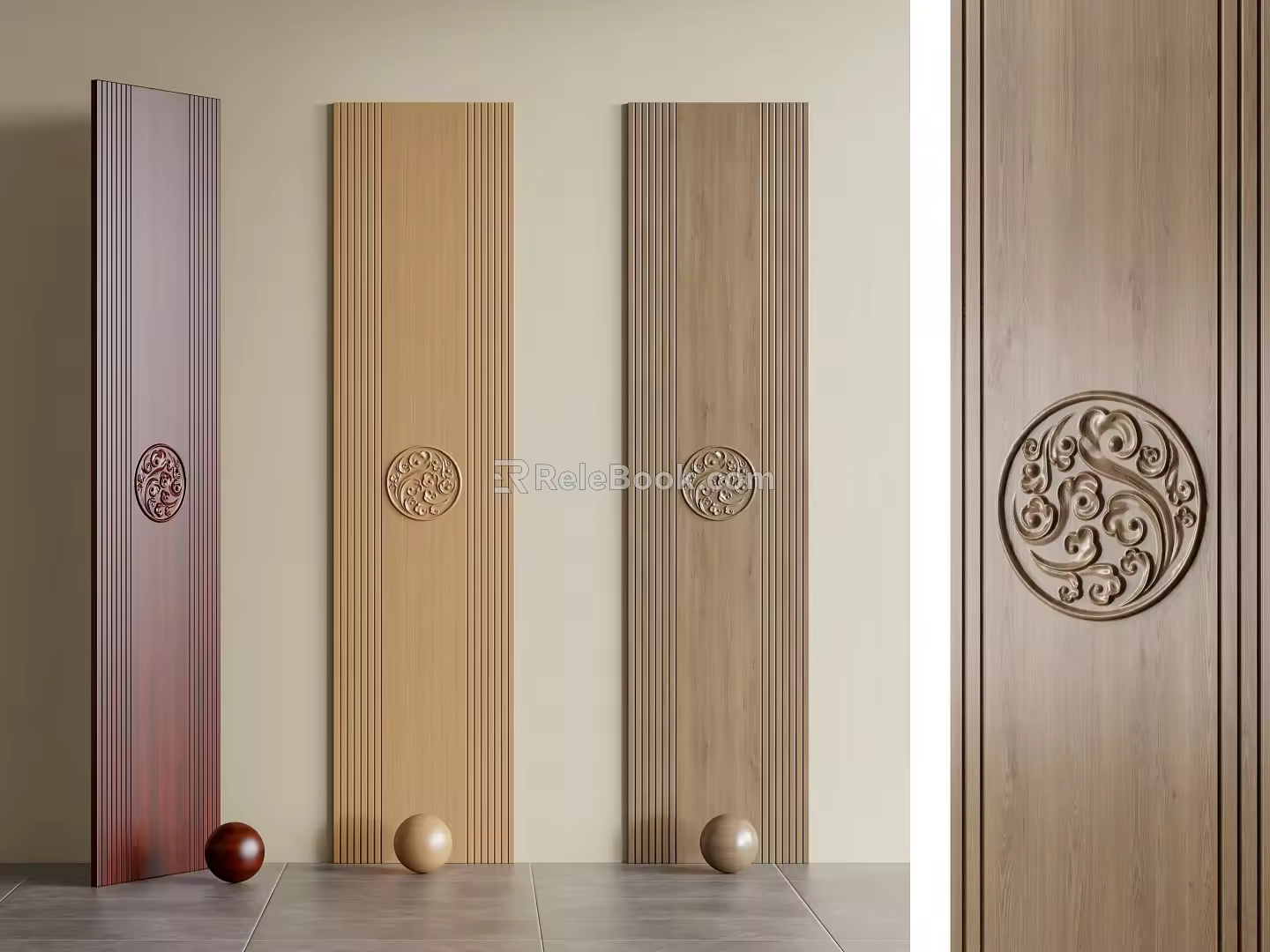Solid Wood Carved Wall Panel Xiangyun Pattern Background Wall Panel 3d model