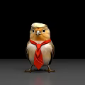 3D Cartoon Game Character With Blue Suit Red Tie Pointing Finger Open Mouth Expression