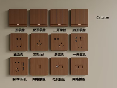 Cattelan Different Types Switch Panels Single Double Triple Control Sockets USB Network TV Outlets 3d model