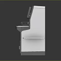 Modern Self Service Kiosk Structure With Screen Control Panel Drawers And Metal Stands