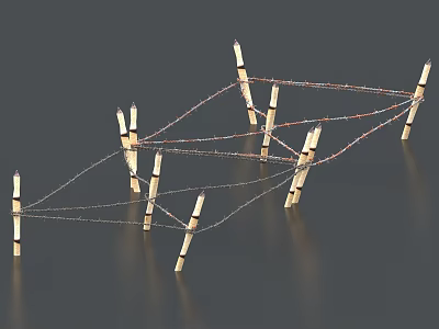Building Exterior Wall with Clothesline Rope and Wooden Clothespins on Black Background 3d model