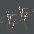 Building Exterior Wall with Clothesline Rope and Wooden Clothespins on Black Background