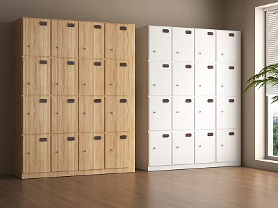 Wooden And White Storage Cabinets With Multiple Drawers In Modern Interior Space 3d model