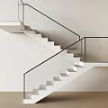 Minimalist Staircase With White Steps And Glass Railings In Neutral Tone