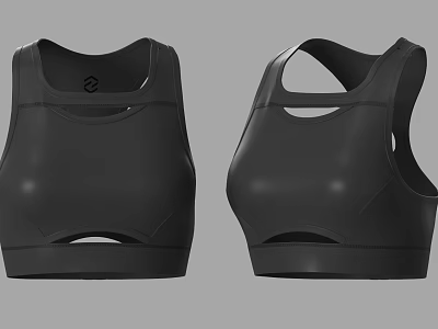 Black Sports Bra Stylish Design Featuring Front and Back View 3d model