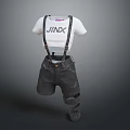 Casual White T Shirt With JINX Lettering And Black Distressed Suspender Shorts