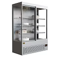 Kitchen Glass Door Refrigerator With Double Doors Multiple Shelves And Stored Items