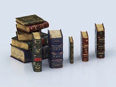 Vintage Stacked and Single Colorful Decorative Books with Various Designs for Interior 3d model
