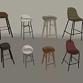 Modern Bar Chair Bar Stool Bar Table Chair High Stool Backrest Rattan Bar Chair Leisure Chair Without Armrest 3d model