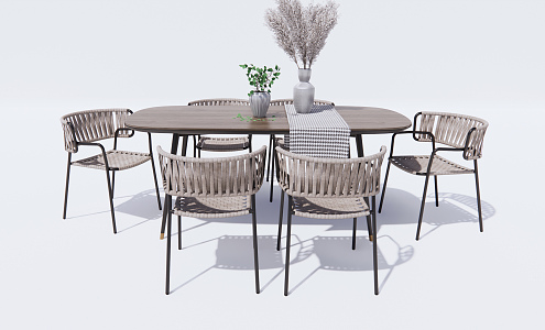 Modern Dining Table and Chair Combination Dining Table and Chair Casual Table and Chair Vase Jewelry Ornaments 3d model