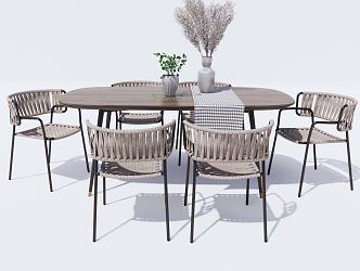 Modern Dining Table and Chair Combination Dining Table and Chair Casual Table and Chair Vase Jewelry Ornaments 3d model