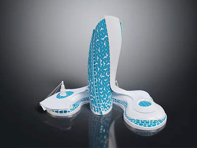Cartoon Scene Featuring Blue And White Mosaic Pattern Irregular Shaped Structure With Platforms 3d model