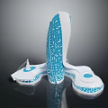 Cartoon Scene Featuring Blue And White Mosaic Pattern Irregular Shaped Structure With Platforms