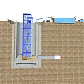 Underground Building Component Featuring Concrete Structure Blue Pipeline And Construction Platform