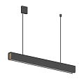 Modern Long Black Frame Pendant Light With Wooden Accents And LED Strip