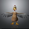 Cartoon Chicken With Red Comb White Head Ornament Brown Body Grey Wings Yellow Beak And Feet