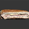 Delicious Toasted Sandwich with Golden Brown Bread Layered Cheese Meat and Black Surface Reflection