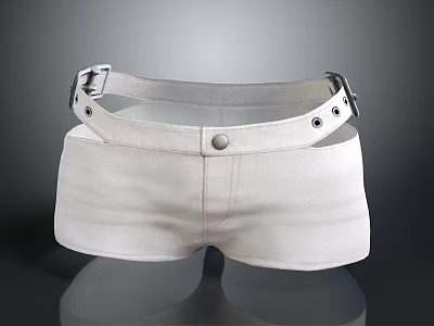 White Casual Shorts With Stylish Belt And Button Closure Design 3d model