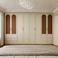 Elegant Bedroom Interior With King Size Bed Crystal Chandelier Bedside Tables And Curtains
