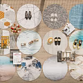 Modern Carpet Combo Round Carpet Ornaments Books 3d model