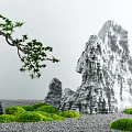 Traditional Karesansui Zen Garden With Rock Formations Moss Gravel And Pine Branch