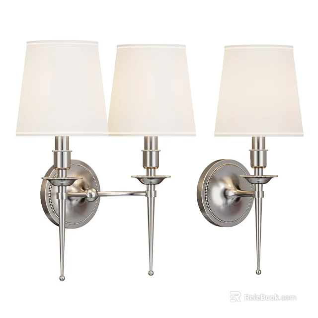 Modern Silver Metal Wall Sconces with White Fabric Shades for Home Lighting Decor 3d model 
